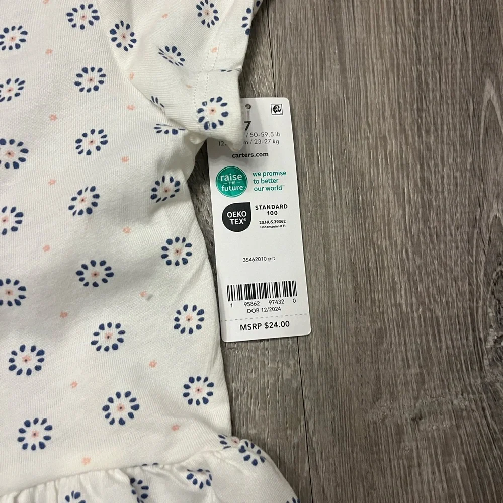 Girl's Carter's Short Sleeve White Dress- Size 7-‎ NWT